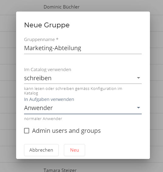 Gruppen im Katalog und in den Aufgaben berechtigen